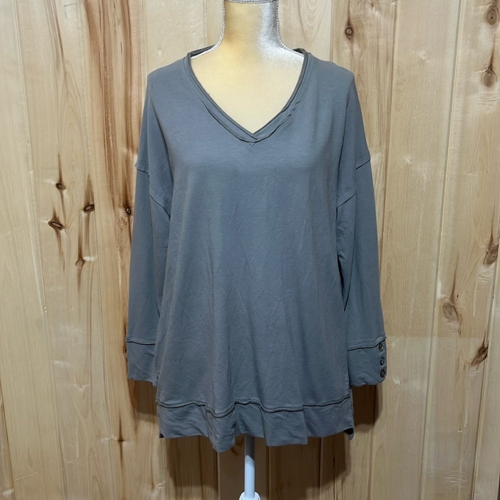 Soft Surroundings Gray Oversized V-Neck Lagenlook Sweater Size XL